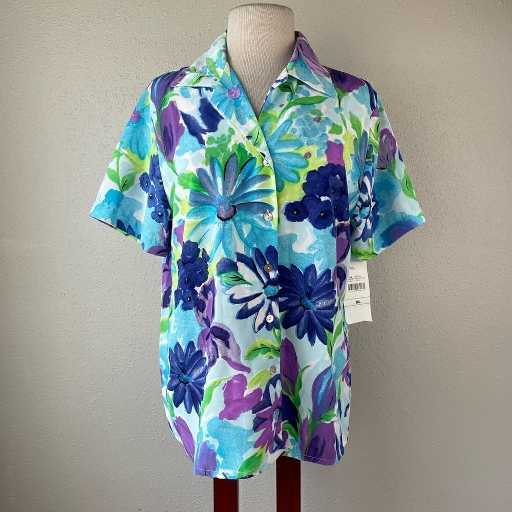 NWT Jordan Short Sleeve Floral Button Down Shirt Size XL